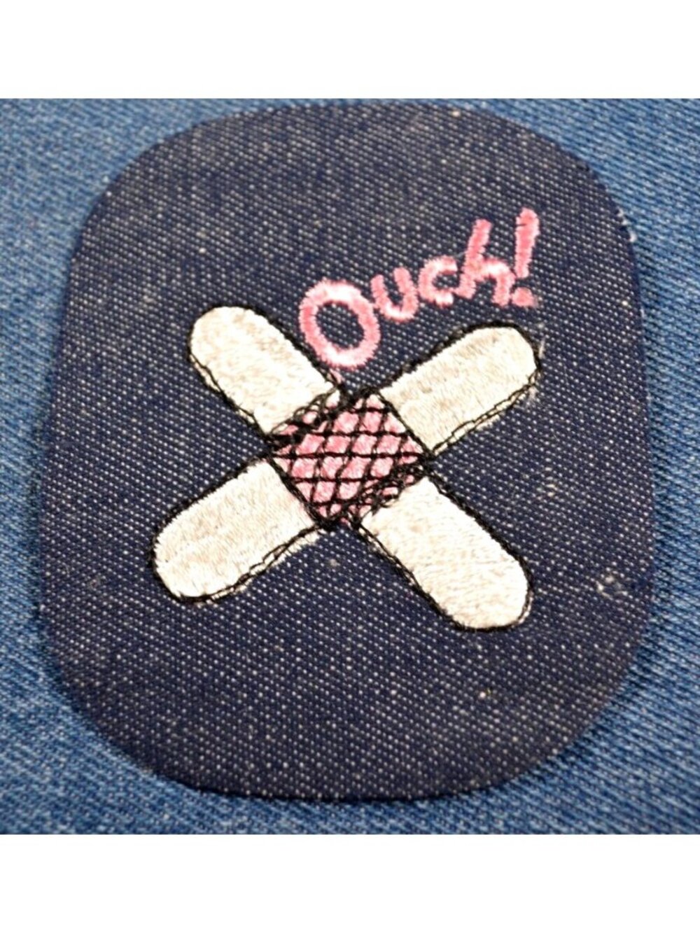 Original NOS 70s Vintage OUCH! 3.5" Denim Patch Jeans Cute Funny Goofy Wacky
